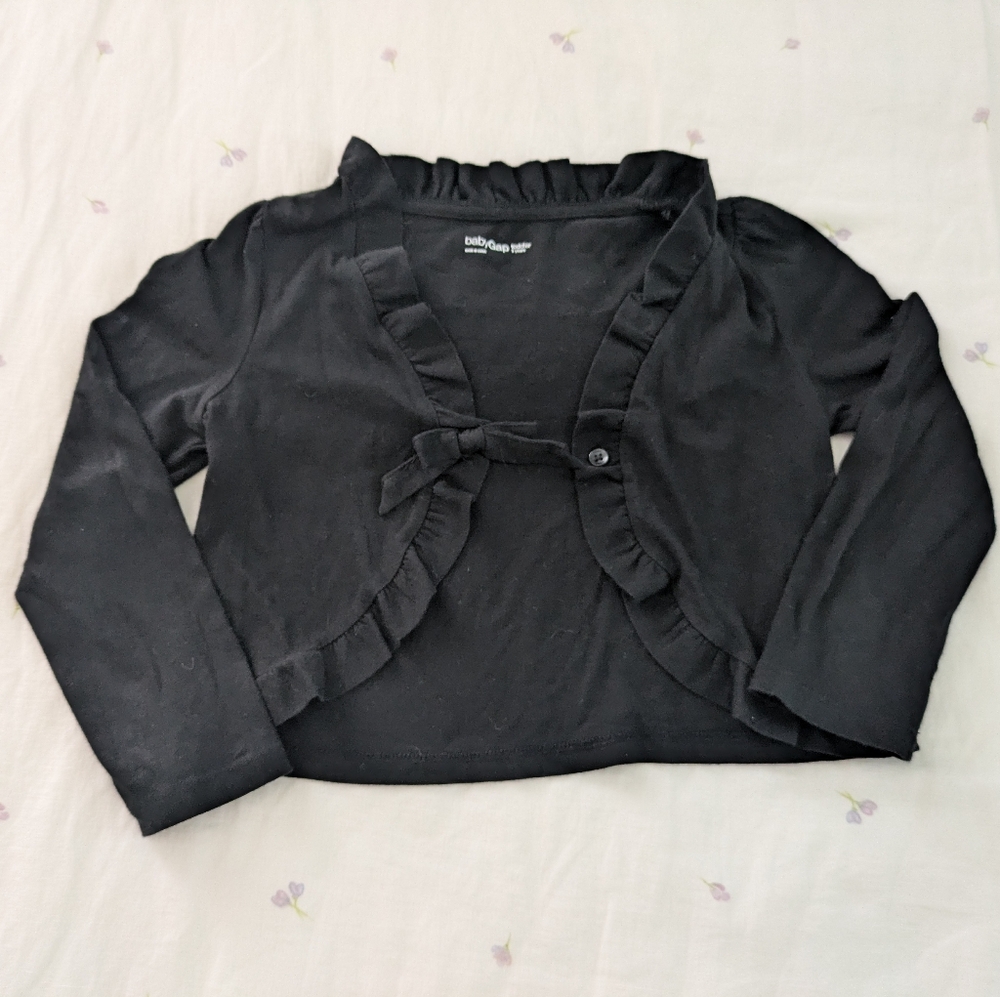 Baby GAP black single button decorative ruffle sweater